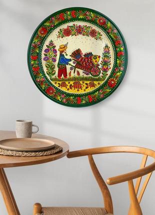 Розписна тарілка з дерева з квітковим орнаментом|декоративна розписна тарілка ручної роботи| рибалка7 фото
