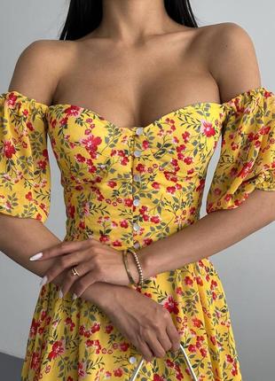 Шифонова квіткова сукня на трикотажній основі, плаття з квітковим принтом на літо5 фото