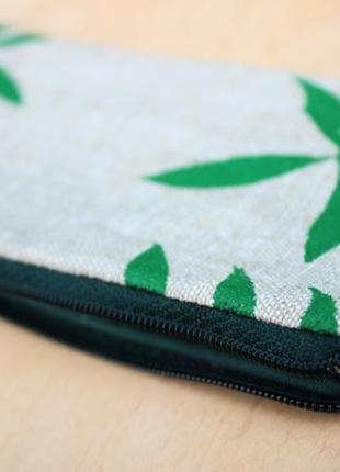 Льняной кошелек-косметичка "пальмовый лист" с двумя отделениями3 фото