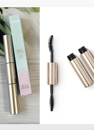 Черная двойная тушь beauty essentials 3-in-1 12h long lasting mascara kiko milano