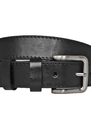 Ремень мужской кожаный черный прошитый со строчкой с квадратной серебряной пряжкой брючный1 фото