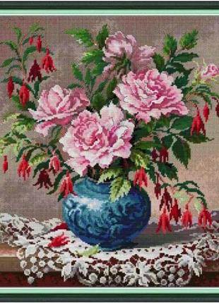 Набор для вышивания по нанесённой на канву схеме"roses and fuchsia". aida 14ct printed 43*47 см1 фото