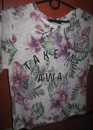 Футболка tropical листья принтом бело-фиолетовая