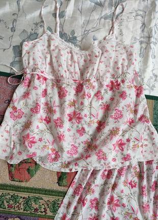 Хлопковая женская пижама в мелкие цветы2 фото