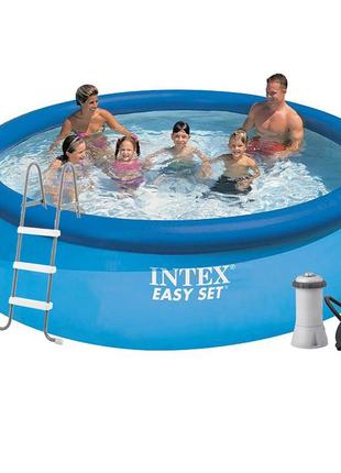 Надувний басейн intex 28130 - 6, 366 х 76 см (3 785 л/год, підстилка, тент, насос, драбина)