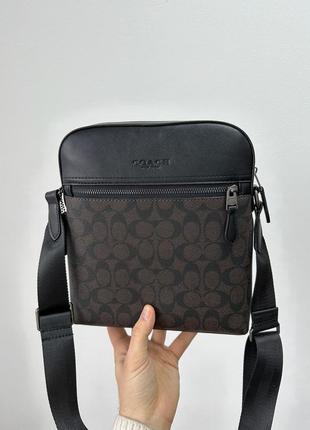 Сумка coach houston flight bag in signature canvas brown (арт: 77121)2 фото