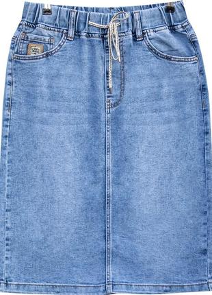 Джинсовая юбка классической длины 66 см пояс резинка5 фото