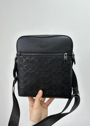 Сумка:👜 coach houston relief print cow leather flight bag black (арт: 77120)2 фото