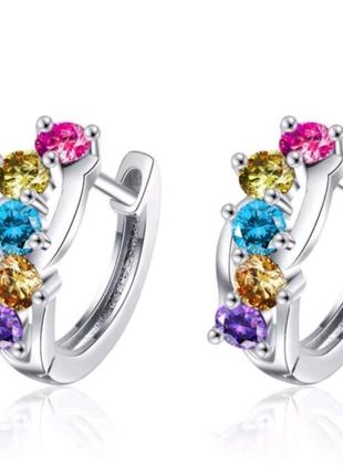 Сережки кольца с разноцветными камнями1 фото