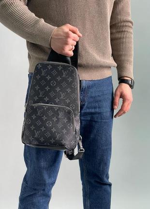 Сумка:👜 louis vuitton avenue slingbag black/grey (арт: 77115)4 фото