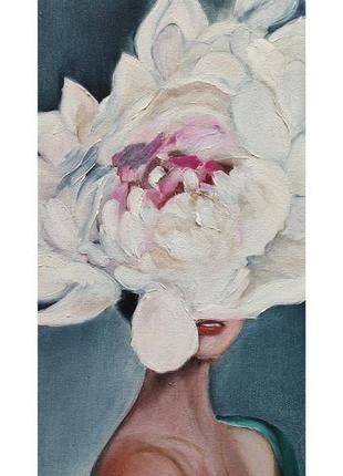 Дівчина-квітка, полотно на підрамнику 50х50, масло, кисть, мастихін2 фото