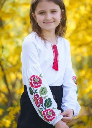 Біла вишиванка підліткова, гарна вишиванка для дівчат, красивая вышиванка для девочки, вишита сорочка біла