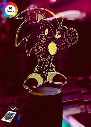 Нічник-світильник 3d "соник" 23х15 см 3dtoyslamp (2000002622062)