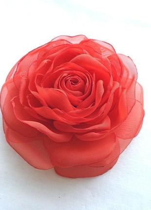 Брошка з тканини квіти "червоні троянди і гвоздики"3 фото