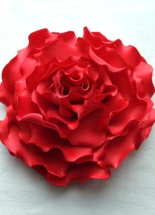 Брошка з тканини квіти "червоні троянди і гвоздики"2 фото