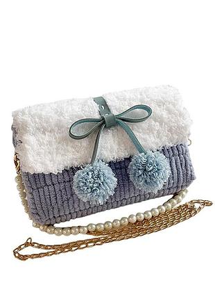 Канва с фурнитурой и пряжей набор для создания сумки своими руками голубая с белым с помпонами