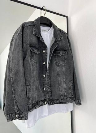 Мужская стильная джинсовка тёмно-серая. мужская джинсовая куртка на весну/осень3 фото