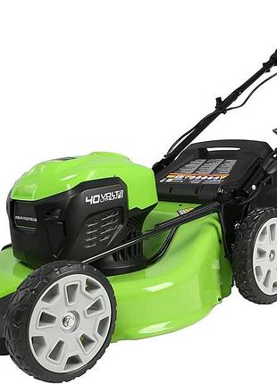 Мощная аккумуляторная самоходная бесщеточная газонокосилка greenworks 40 v smart pace на 2 акб без акб и зу