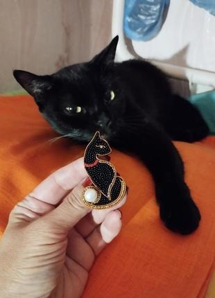 Брошь черная кошка3 фото