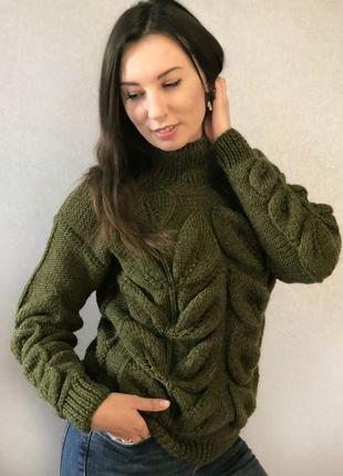 Вязаный свитер "мега-листья"2 фото