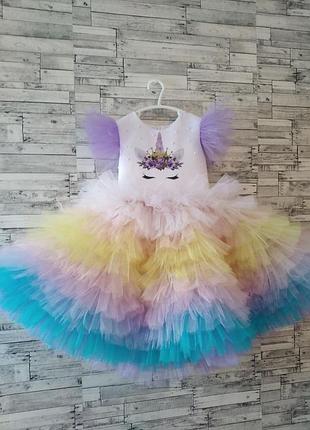 Платье единорог нарядное детское для девочек
