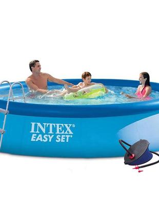 Надувний басейн intex 28143 - 5, 396 х 84 см (3 785 л/год, підстилка, тент, насос, драбина)