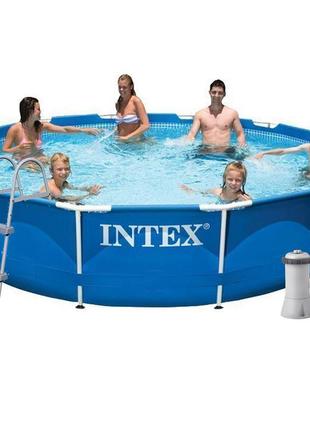 Каркасний басейн intex 28210 - 6, 366 x 76 см (3 785 л/год, підстилка, тент, драбина)