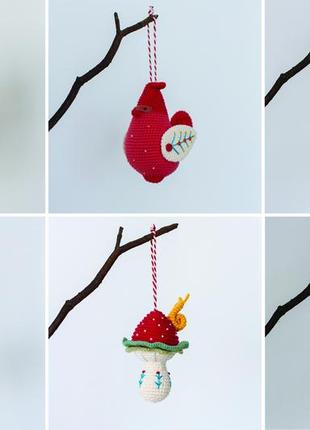 Різдвяний набір з 5 прикрас. іграшкі в'язані гачком.9 фото