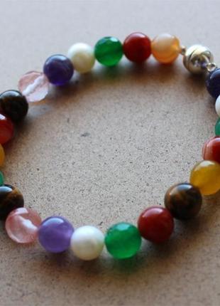 Браслет из самоцветов, разноцветный браслет с натуральными камнями1 фото