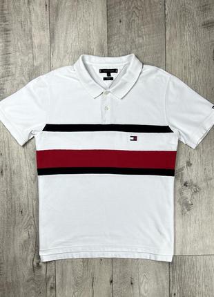 Tommy hilfiger slim fit поло футболка xl размер белая оригинал