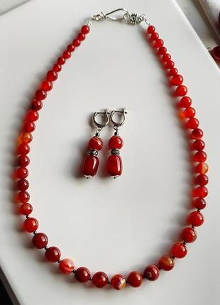 Сердолик, комплект из сердолика, серьги и ожерелье