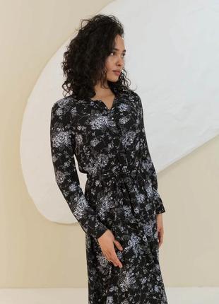 Длинное свободное шифоновое платье с поясом длинный рукав 42-48 размер7 фото