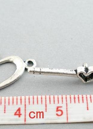 Застежка-тогла, сердце, цинковый сплав, круглая, античное серебро, 28 мм x 5 мм, 17 мм x 13 мм2 фото