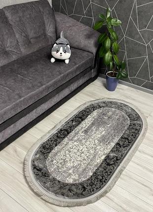Килим овальний 1.5x2.3 м alaska з комбінованим ворсом і термоусадкою gray 03977a