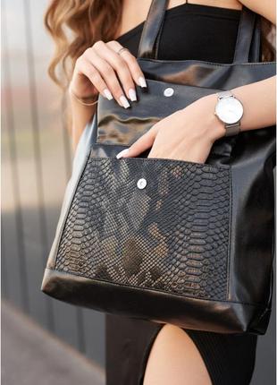 Женская сумка-шоппер 41х30х10 см sambag черный (2000001962237)4 фото