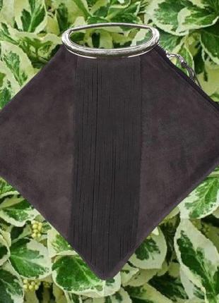 Замшевый клатч с бахромой "орегано" (серый)1 фото