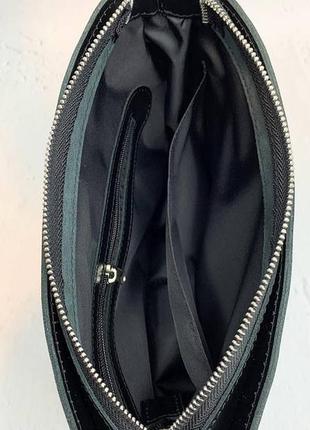 Элегантная кожическая женская сумка кросс боди, черная матовая4 фото