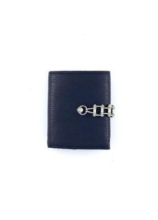 Кожаный женский кошелек "лотос" (темно-синий)2 фото