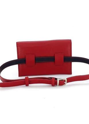 Женская поясная  кожаная сумочка-карман "клевер" (красная)5 фото
