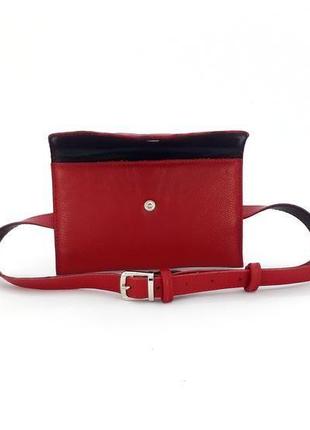 Женская поясная  кожаная сумочка-карман "клевер" (красная)4 фото