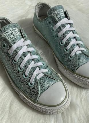 Яркие кожаные конверсы converse натуральная кожа голубые бирюзовые3 фото