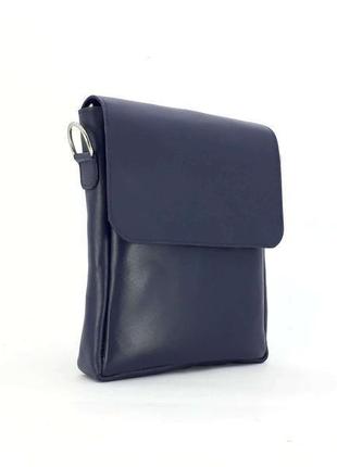 Классическая мужская сумка с клапаном "шафран" (синяя)5 фото