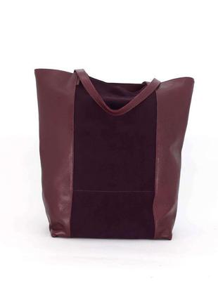 Шкіряна сумка - шоппер "гвоздика" (бордовий)5 фото