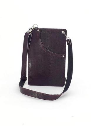 Кожаный поясной карман, сумка для денег "арахис" (бордовая рептилия)4 фото