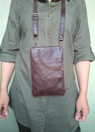 Кожаный поясной карман, сумка для денег "арахис" (коричневый)7 фото