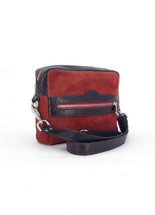 Жіноча шкіряна сумка на пояс "коріандр" (червона з чорним)4 фото