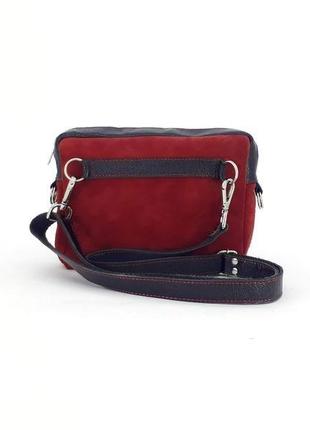Жіноча шкіряна сумка на пояс "коріандр" (червона з чорним)5 фото