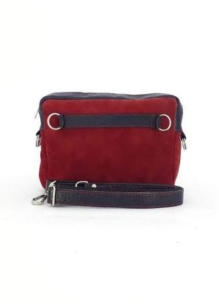 Женская кожаная сумка на пояс "кориандр" (красная с черным)6 фото