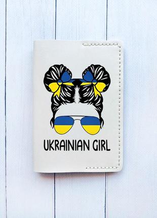 Кожаная обложка на паспорт книжку :: белая молочная (принт 113)