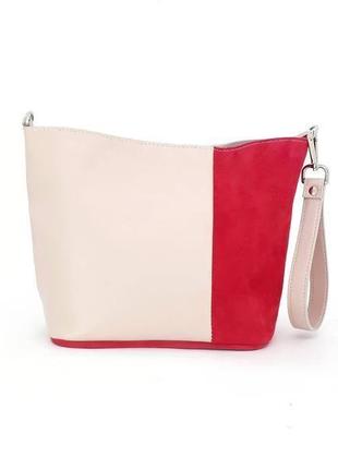 Модная женская сумка из натуральной кожи "мята" (розовый)3 фото